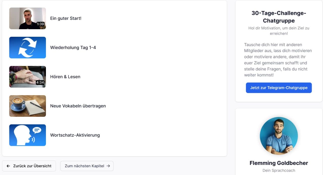 Screenshot der Kursplattform